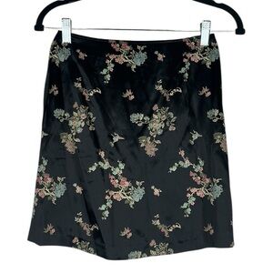 Younique Black Asian Japanese Floral Satin Fit & Flare Y2K 90's Mini Skirt Small